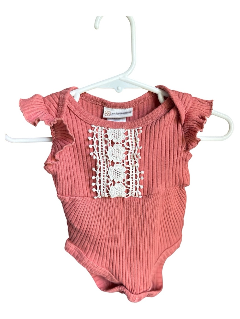 Daisy Fuentes Rose Pink Ribbed Lace-Front Baby Onesie